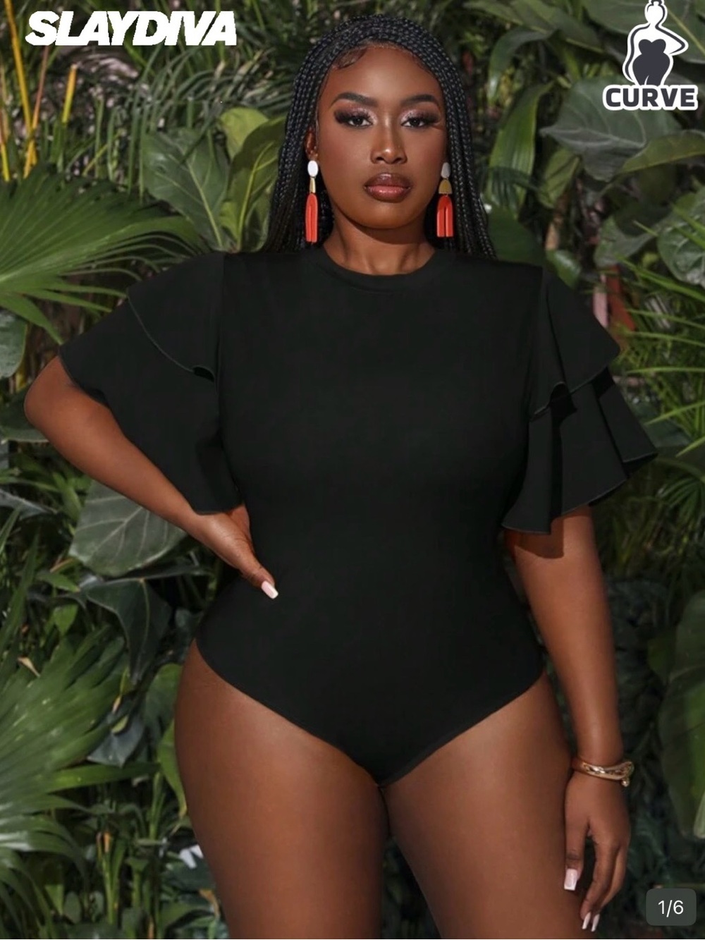 SHEIN Black Ruffle Sleeve Bodysuit